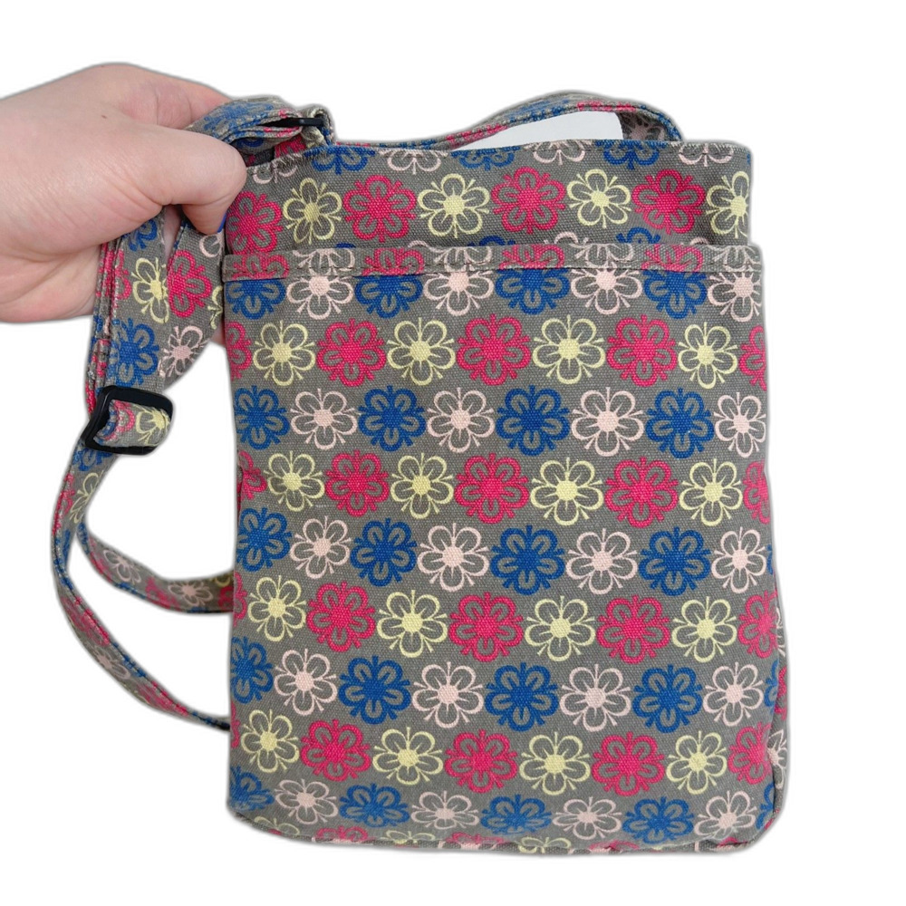 Kavu Limited Edition Keeper Cotton Canvas Taupe Pink Blue Floral Crossbody Bag - Picture 4 of 6